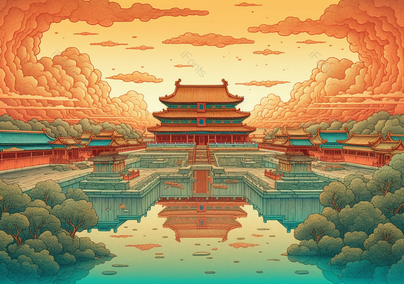 北京故宫古建筑太和殿著名景点中国风绘画插画图背景图,插画/手绘图,插画/手绘图库,插画/手绘图下载,插画/手绘